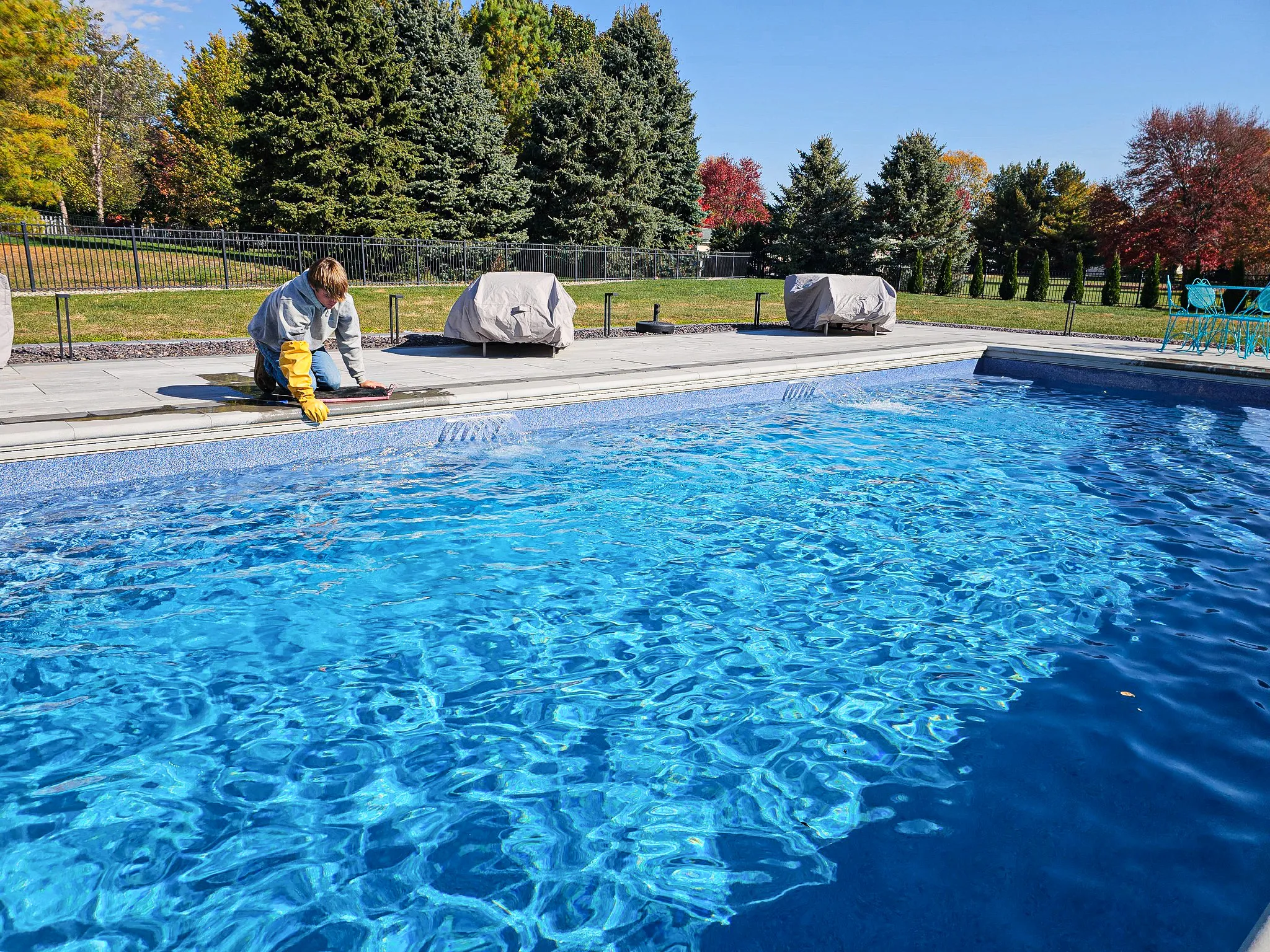 pool service project in Urbana Illinois during fall season